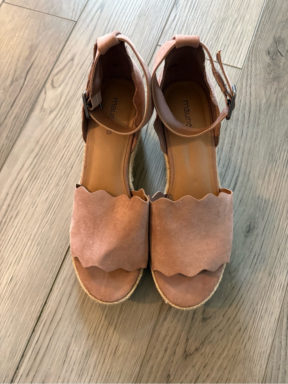 Maurices Rose Faux Suede Scallop Espadrille Wedges